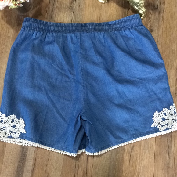 Ruff Hewn Light Blue Elastic Embroidered Shorts L - Picture 2 of 4